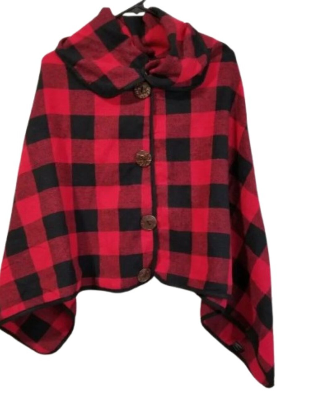 Shawl Black Red Plaid Flannel Poncho Women's OS
